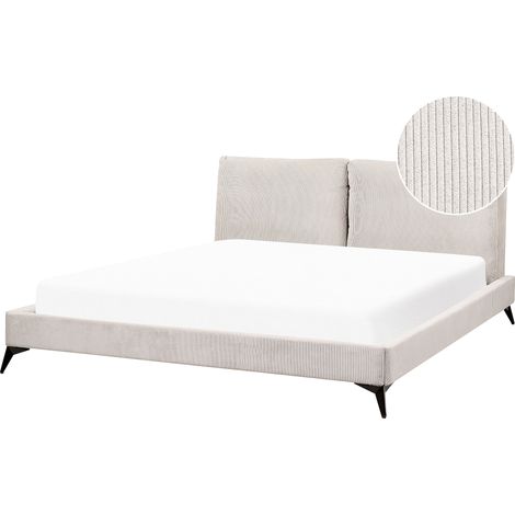 Cama con somier moderno tapizado de pana somier de listones cabecero acolchado 180 x 200 cm beige claro Melle