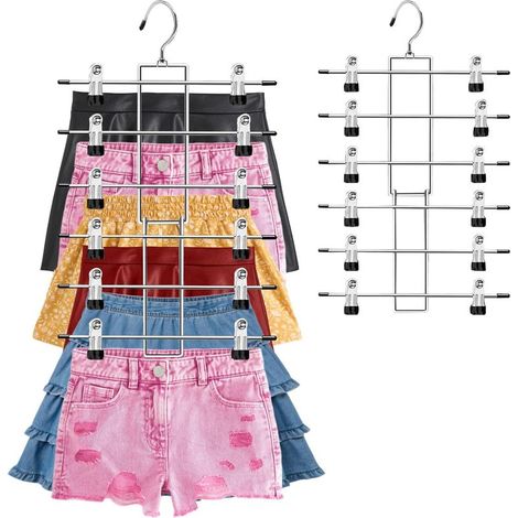2 Pcs Cintres Pantalons, Cintres Porte-Pantalons Métal Crochet Pivotant à 360°, Cintre Jupes Femme Gain Place, Pinces Antidérapants Clips Réglables pour Soutien-Gorge, Jeans, Vêtements (1/5)