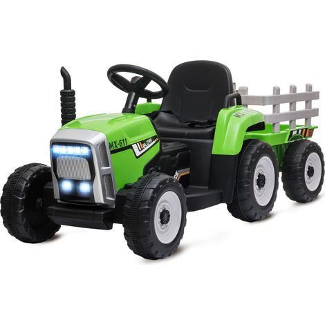 Tracteur électrique enfant 3-6 ans avec remorque amovible, télécommande, musique MP3 et lumières
