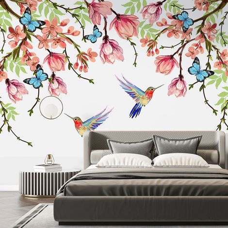 Papier peint panoramique - Fleurs oiseaux - 130 cm x 100 cm (1/4)