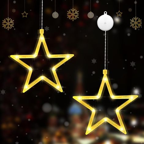 LED Lumières de Ventouse de Noël, Étoile Décorative, Fenêtre Décorative pour Intérieur Maison Fête Guirlande (2 Star) (1/5)