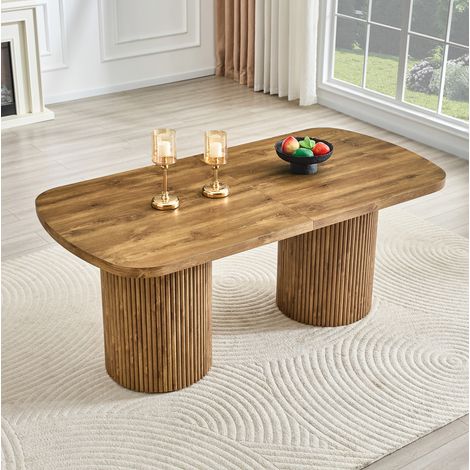 MEUBLIV Ovaler Esstisch 180 x 90 cm, braun – gerillter Fuß, 6 bis 8 Personen (1/5)
