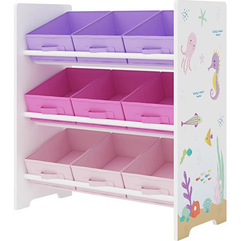 Scaffale dal design senza tempo per soggiorno/camera da letto mobiletto portaoggetti per bambini con 9 contenitori pieghevoli bianco/rosa/viola 030011177