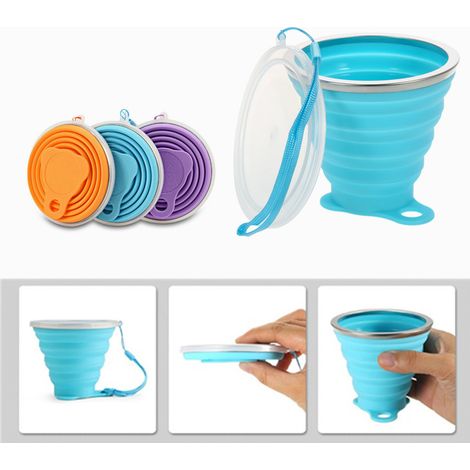Gobelet pliable silicone couvercle portable réutilisable 4 couleurs (1/4)