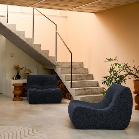 Chauffeuse tissu effet alpaca 2 places. bleu nuit. style contemporain. L 91 x P 105 x H 72cm (1/5)