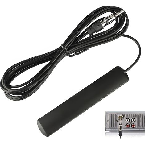 Antenne autoradio autocollante avec câble de 3 mètres et connecteur DIN, adaptée au montage sur le pare-brise, pour voitures, camions et autres véhicules, améliore la réception et la qualité sonore. (1/5)