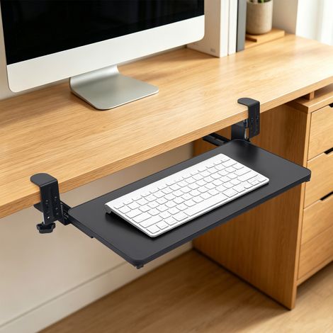 Support Clavier Coulissant 52x25cm, Plateau Coulissant sous Bureau pour Clavier et Souris, Fixation par Pince en C, sans Perçage, Noir, Ergonomique, Gain de Place (1/5)
