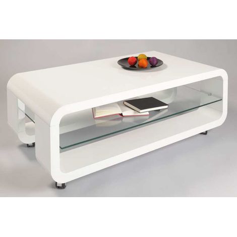 Table basse ROMANE Blanc haute brillance, 1100 x 600 x 400 mm -PEGANE-