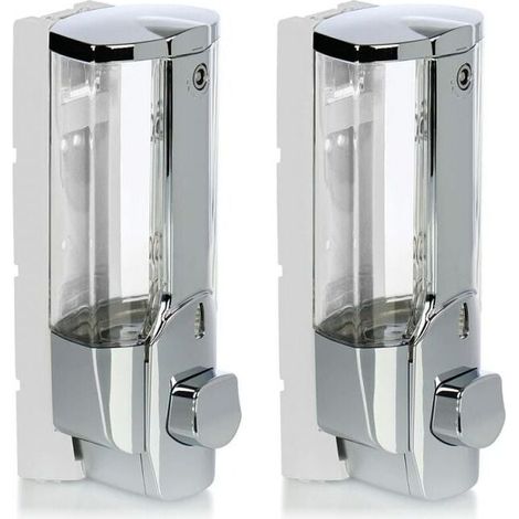 2x Wall-Mounted Soap Dispensers, Refillable Soap Dispenser for Shower Gel and Shampoo (Chrome) (1/4)