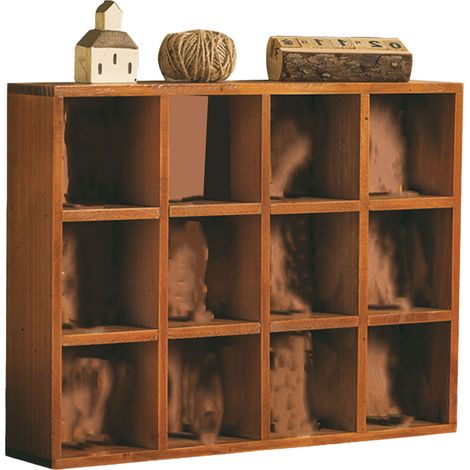 Étagère murale rétro en bois pour figurines, 12 compartiments, idéale pour la chambre à coucher.