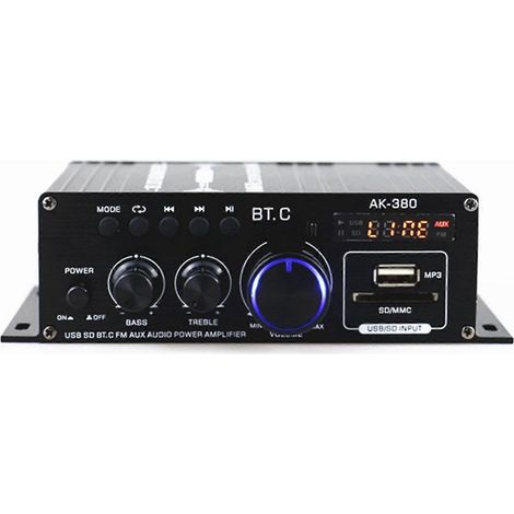 Amplificateur de puissance AK380 avec affichage numérique, Bluetooth 5.0, 2 x 400 W, récepteur stéréo domestique compact 12 V pour voiture (1/4)