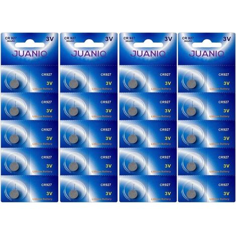 Lot de 20 Piles bouton plates 3V lithium type CR927 compatibles DL927 / ECR92 - Juanio - (1/2)