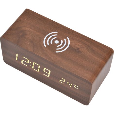 Réveil numérique à chargement sans fil, détection automatique de température, horloge électronique LED rouge, sécurité et stabilité. (1/5)