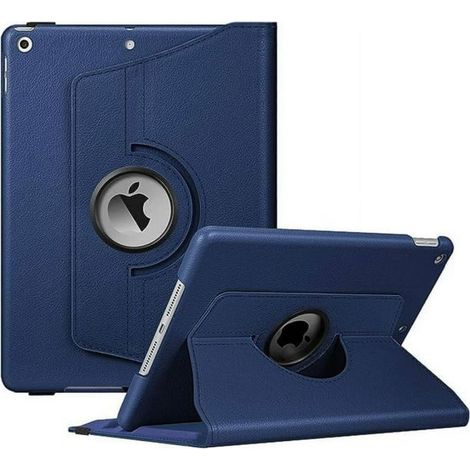 Étui de protection pour tablette Apple à motif litchi, en cuir rotatif - Couleur : bleu foncé - Modèle compatible : iPad 9 (10,2 pouces) 2021
