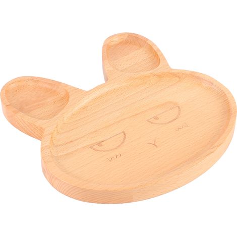 Plateau-repas en bois compartimenté, assiette et bol, idéal pour le petit-déjeuner et le goûter des bébés et des enfants. (1/5)
