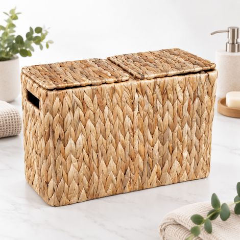 Relaxdays Toilettenpapier Aufbewahrung, 6 Rollen, HxBxT: 27 x 40 x 16,5 cm, Wasserhyazinthe, Reserverollenhalter, natur (1/5)