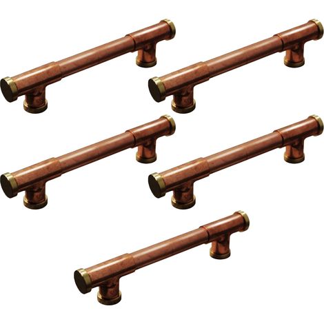 Lot de 5 - Poignée Matière Cuivre Laiton en "Té" Entraxe 96 mm Ø12 - Arcanaute (1/4)