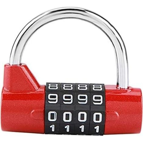 Cadenas à combinaison à 4 chiffres, adapté aux casiers de gymnase, aux écoles, aux casiers d'employés et aux valises (rouge). (1/5)