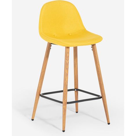 Sgabello alto da bar cucina stile nordico in tessuto con schienale Shona - Giallo