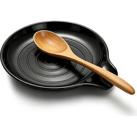 Cuillère Repos, Porte-Cuillère Pour Cuisinière Haut, Plastique Cuillère Repos Pour Comptoir de Cuisine,15x13cm (Noir) (1/5)