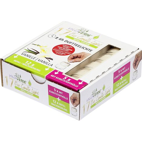 Villa Verde Duftteelichter ECL (5x m.Hülle+ 12x refill) Vanille Teelichter