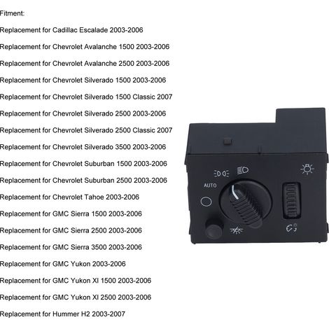 Scheinwerferschalter für Chevrolet Avalanche, Silverado, Suburban, GMC Sierra und Yukon (2003–2006) – Modell 15194803, ABS/Metall (1/5)