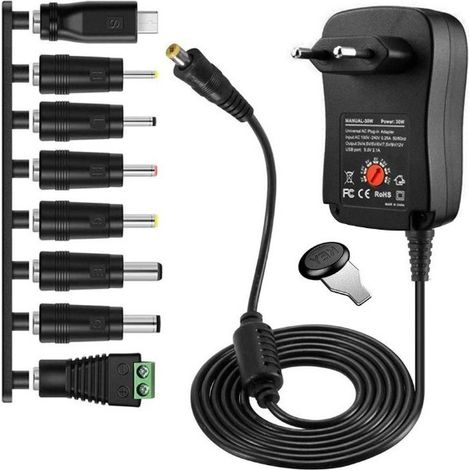 Adaptateur secteur universel 30W 3V / 4.5V / 5V / 6V / 7.5V / 9V / 12V Convertisseur de chargeur multi-tension - EU (1/3)