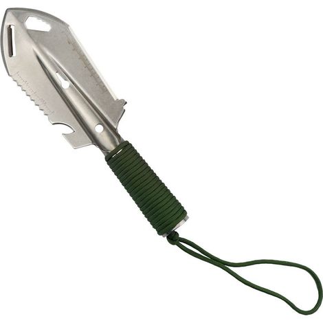 Pelle de tranchée argentée avec manche vert militaire Pelle de tranchée multifonctionnelle en acier inoxydable pour l'extérieur, outil de camping et de survie en plein air, petite pelle à main montée (1/5)