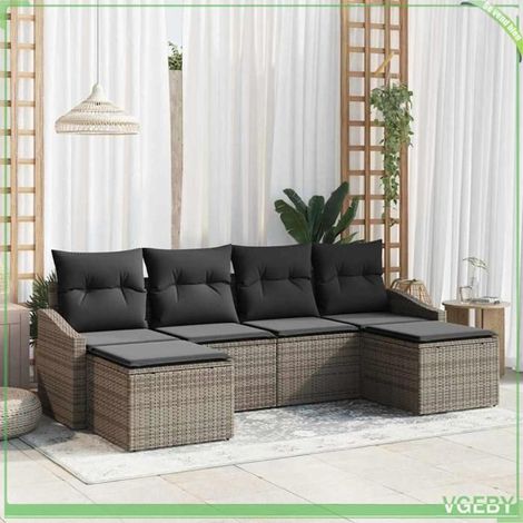 Ensemble canapé de jardin - FAFEICY - Modulaire - Gris - Polyrotin - Plateau table réglable (1/5)