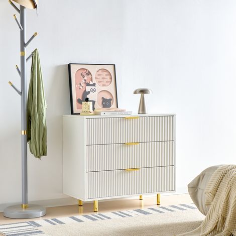 Commode 80x40x72 cm en MDF blanc et doré, avec rangement pour salon, moderne FloraGrace (1/5)