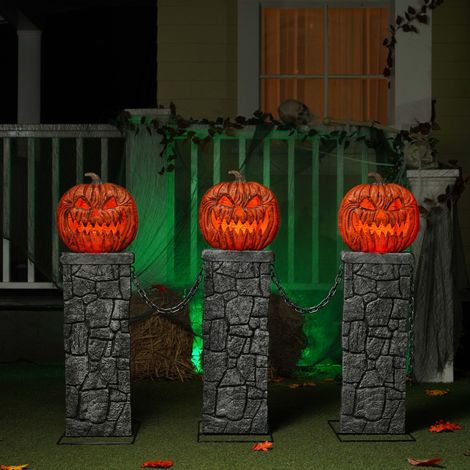 97cm x 1.2m Battery Powered Light up Halloween Pumpkin Fence with LEDs (1/5)