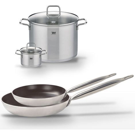 Lot 2 Poêles 28/32 cm et 2 Faitouts 14/26 cm Elo Bistro Line (1/4)