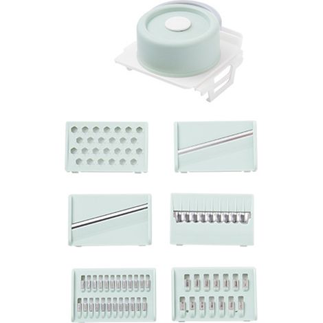 Trancheuse/râpe manuelle multifonctionnelle en acier inoxydable, râpe à pommes de terre et ustensiles de cuisine à six lames vert menthe (1/5)
