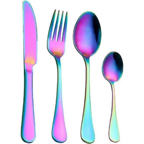 Couverts en acier inoxydable, couverts de table, couverts en acier inoxydable, couverts colorés, lot de 4 (1/5)