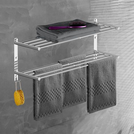 1 Porte-Serviettes Mural Extensible 43-78cm Acier Inoxydable Chromé 2 Niveaux Pour Salle De Bains Cuisine (1/5)