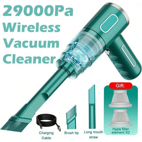 Aspirateur portable sans fil 29000 Pa, rechargeable via USB Type C, mini aspirateur sans fil pour voiture, maison et bureau (vert). (1/5)