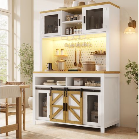 Mobile da cucina alto multifunzione con USB, LED, 120 x 40 x 174,5 cm, bianco DESVIAE (1/5)