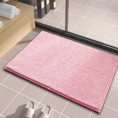 Tapis de bain rose, 40 x 60 cm, chenille ultra-douce, absorbante, lavable en machine, convient aux sols de salle de bain, 1 pièce (1/3)