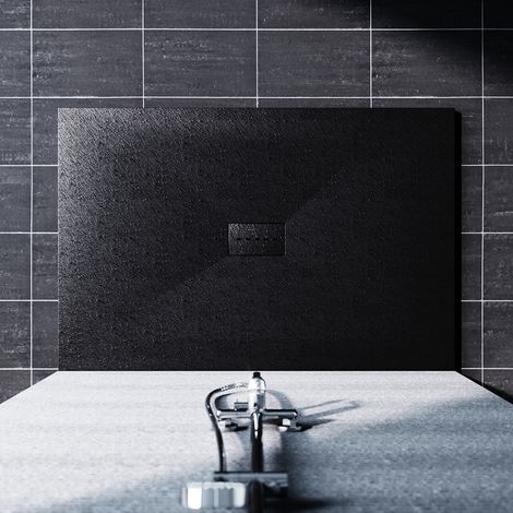 SONNI Receveur de douche Receveur de douche plat SMC antidérapant, design découpable Noir 140 x 100 cm (1/4)