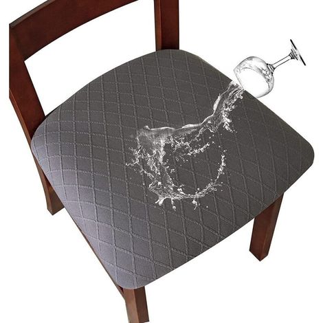 Housses de chaise imperméables en treillis de losanges extensibles avec boucle pour salle à manger, cuisine (gris, 6PCS) (1/5)