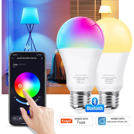 Ampoule LED intelligente E27 15W RGB+CW+WW 85-265V Bluetooth 4.0, spot d'intérieur à intensité variable, lumière à changement de couleur (1/3)