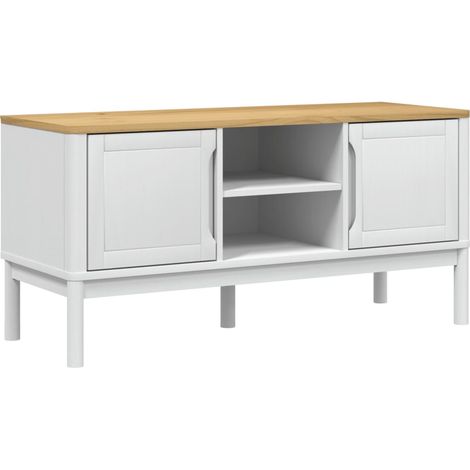 Mueble de TV multimedia estantería de TV aparador mueble de TV comedor salón dormitorio FLORO 114 x 43 x 55 cm madera maciza de pino blanco 020027621 (1/5)