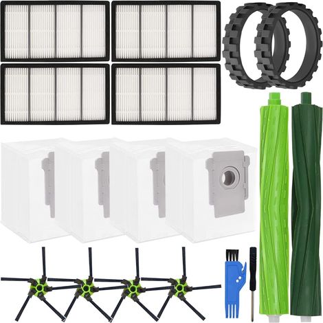 Pièces de rechange et accessoires pour aspirateurs robots iRobot Roomba S9 (9150) Plus et S9+ (9550) : 1 jeu de brosses en caoutchouc multi-surfaces, 4 brosses latérales, 4 filtres, 4 sacs à poussière (1/5)