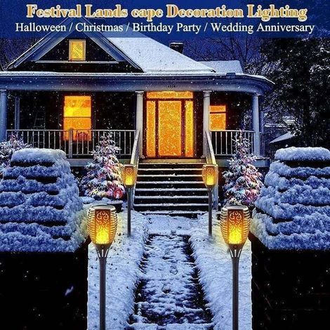 Lumières Torche Solaire Exterieure , 12 LED Lampe Solaire Flamme Étanche IP65 , éclairage Solaire Flamme Vacillante Décor pour Jardin , Patio , Chemins , Pelouse-4 Pack (1/3)