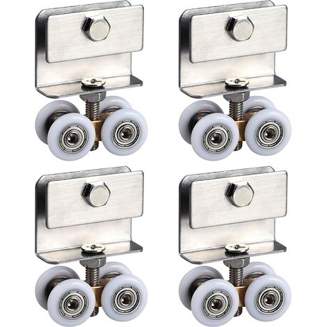 Lot de 4 roulettes pour portes coulissantes, rails avec roulettes pour salle de douche, porte coulissante en verre, avec fixations sur roulement à billes, Ø 20 mm (1/5)