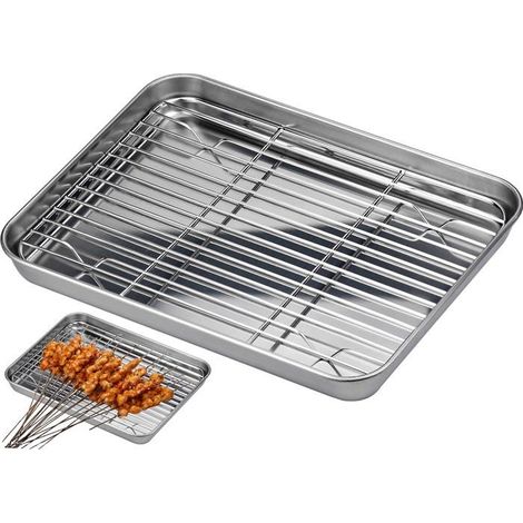 Plaque de cuisson avec grille,moule à biscuits avec grille de refroidissement, 1 plaque 26,5x20x2,5 cm + 1 grille 26,5x20x2,5cm (1/5)