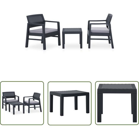 The Living Store 3-tlg. Garten-Lounge-Set mit Auflagen Kunststoff Grau - Garten Lounge Set - Outdoor Möbel - Gartentisch - Gartenstühle - Kunststoffe Outdoor Furniture (1/5)