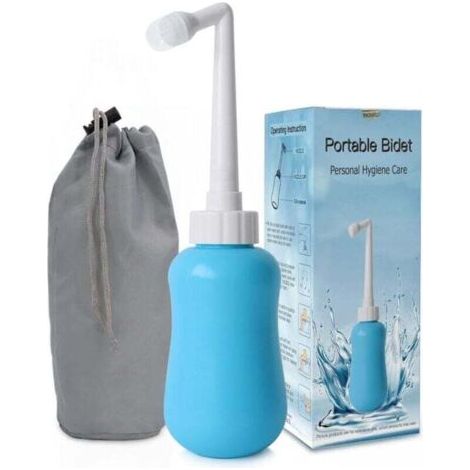 Green Mobility-Bidet portable 350 ml bleu pour les soins post-partum, en matériau EVA ABS souple, avec embout rétractable, idéal pour les voyages et les soins post-partum. (1/3)