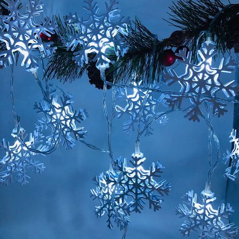 Guirlande Lumineuse Flocon De Neige - 10 LED Blanc Chaud - Boîtier Pile Inclus - Décoration Intérieure Extérieure Noël (1/5)