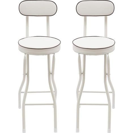 Lot de 2 chaises hautes pliantes et résistantes avec repose-pieds - Avec verrouillage de sécurité - Pour salon, garage, atelier, cuisine, bar - Blanc (1/5)